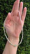 Load image into Gallery viewer, White Bead Necklace with Center Aqua Stone
