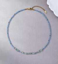 Load image into Gallery viewer, Light Blue Beaded Sparkle Necklace with Aqua Center Stones
